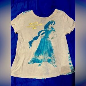 Girls Disney Jasmine Cream and Blue Short Sleeve Tee XL 14/16 EUC